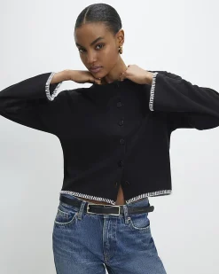 Black Cotton blend Cosy Whipstitch Cardigan