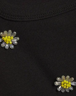 Black Cotton blend Daisy Embellished Tank Top