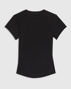 Black Cotton Blend Fitted Ribbed Top