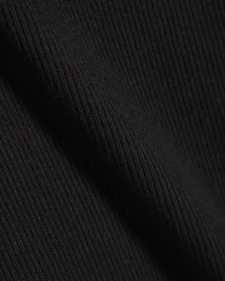 Black Cotton Blend Fitted Ribbed Top