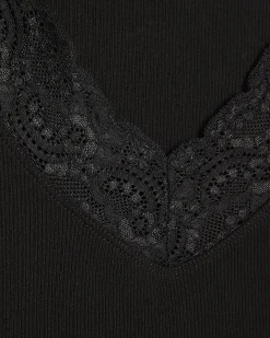 Black Cotton Blend Lace Trim Tank Top