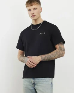 Black Cotton Blend Membership Floral T-Shirt