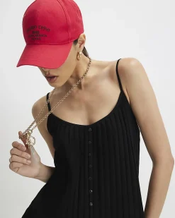 Black Cotton Blend Ribbed Button Playsuit