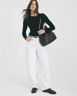 Black Cotton Blend Scallop Trim Top