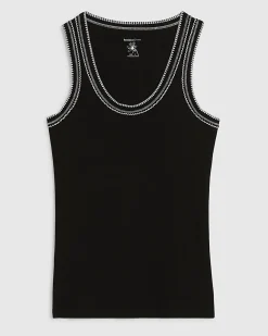 Black Cotton Blend Whipstitch Tank Top