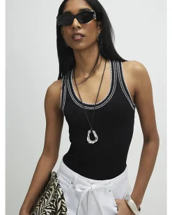 Black Cotton Blend Whipstitch Tank Top