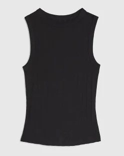 Black Cotton Blend Wide Ribbed Tank Top