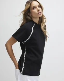Black Cotton Cosy Whipstitch T-shirt