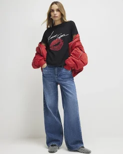 Black Cotton L'amour Lips T-Shirt