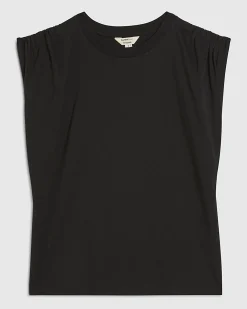 Black Cotton Premium Ruched Shoulder T-shirt