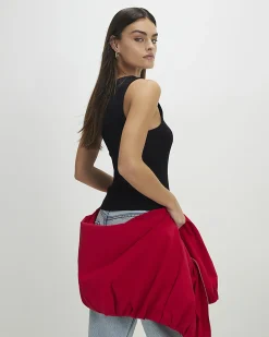 Black Cotton Ribbed Scoop Neck Vest Top
