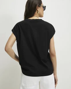 Black Cotton Short Sleeve Loose Fit Top
