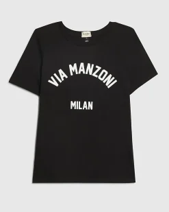Black Cotton Short Sleeve Via Manzoni T-shirt