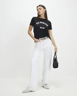 Black Cotton Short Sleeve Via Manzoni T-shirt