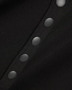 Black Cotton Short Sleeve Ribbed Popper Top