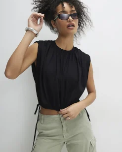 Black Cotton Short Sleeve Bubble Hem T-Shirt