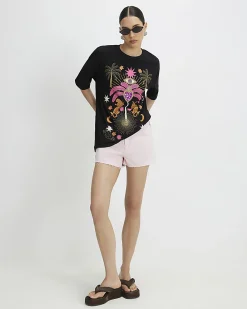 Black Cotton Short Sleeve Printed T-Shirt