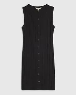 Black Cotton Sleeveless Popper Mini Dress