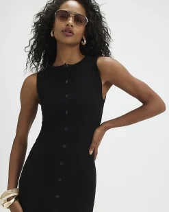 Black Cotton Sleeveless Popper Mini Dress