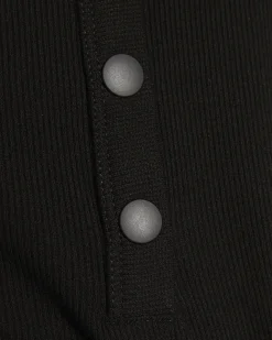Black Cotton Sleeveless Ribbed Popper Top