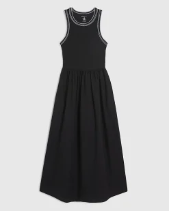 Black Cotton Sleeveless Whipstitch Maxi Dress