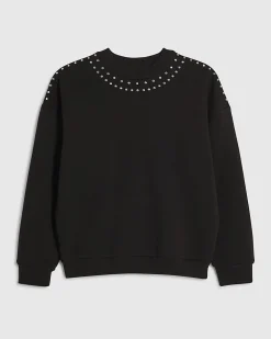 Black Cotton Studded Sweatshirt