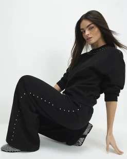 Black Cotton Studded Sweatshirt