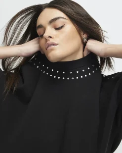 Black Cotton Studded Sweatshirt