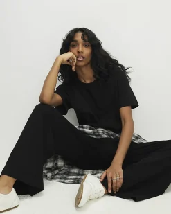 Black Cotton T-Shirt and Trousers Set
