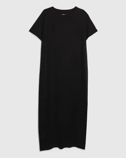 Black Cotton T-Shirt Midi Dress