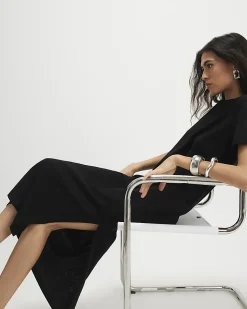 Black Cotton T-Shirt Midi Dress