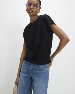 Black Cotton Twist Front T-shirt