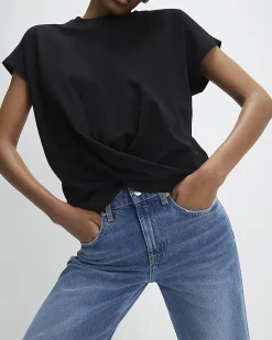 Black Cotton Twist Front T-shirt