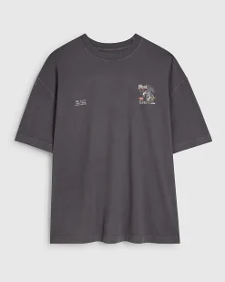 Black Cotton Washed Spliced Tiger T-Shirt