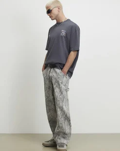 Black Cotton Washed Spliced Tiger T-Shirt