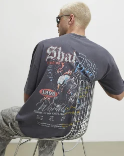 Black Cotton Washed Spliced Tiger T-Shirt