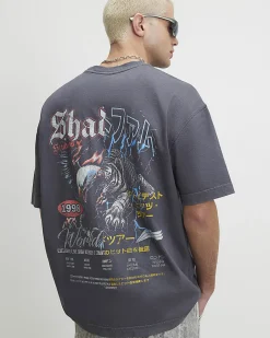 Black Cotton Washed Spliced Tiger T-Shirt