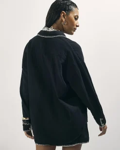 Black Cotton Whipstitch Beach Shirt
