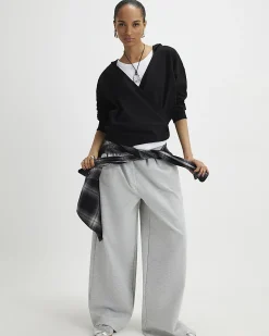 Black Cotton Wrap Front Hoodie