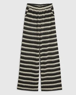 Black Crochet Stripe Wide Leg Trousers