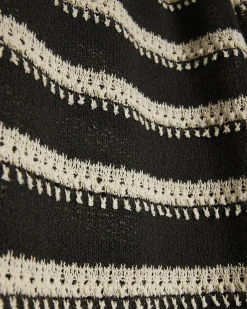 Black Crochet Stripe Wide Leg Trousers