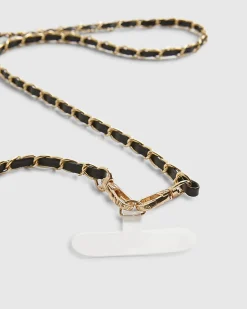 Black Cross Body Faux Leather Phone Chain