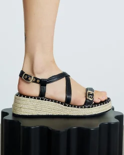 Black Cross Strap Sling Back Wedge Sandals