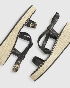 Black Cross Strap Sling Back Wedge Sandals