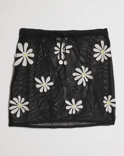 Black Daisy Crochet Skirt