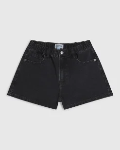 Black Elasticated A Line Denim Shorts