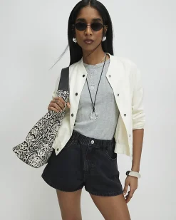 Black Elasticated A Line Denim Shorts