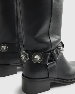 Black Embellished Harness Boots