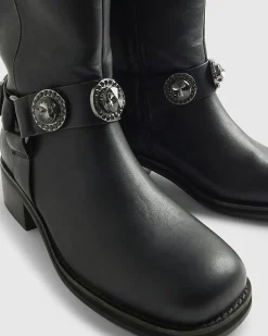 Black Embellished Harness Boots