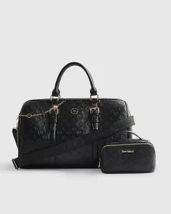 Black Embossed Monogram Barrel Bag Bundle